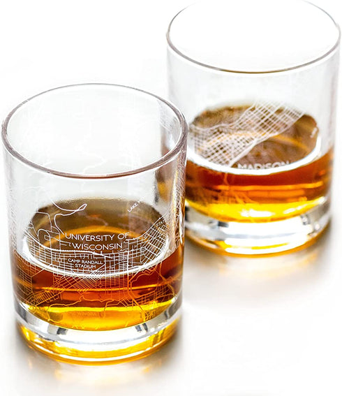 RESSCU Madison Etched Map Whiskey Glasses, Set of 2 with Gift Box, Unique Gift, City Map Glass