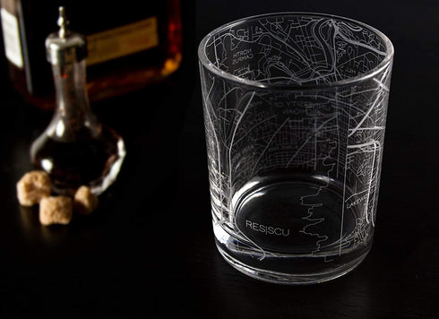 RESSCU Madison Etched Map Whiskey Glasses, Set of 2 with Gift Box, Unique Gift, City Map Glass