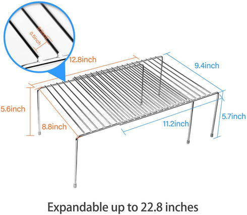 Stainless Steel Expandable Kitchen Storage Organizer Spice Rack Cabinet Organization Shelves Heavy-Duty Rustproof Shelf, Adjustable Durable Rack Space Saving Countertop Drawer Cabinet Pantry