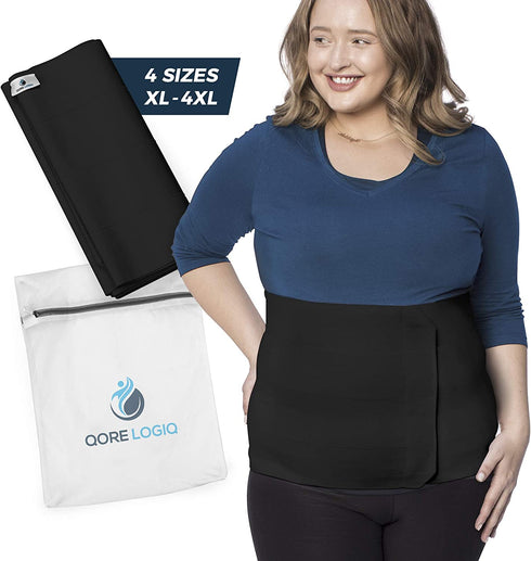 QORE LOGIQ Plus Size Abdominal Binder Post Surgery for larger Men + Women - Postpartum Belly Band - Compression Garment - Hernia Belt For Men + Woman - C Section Belly Binder - Adjustable (Black XL)