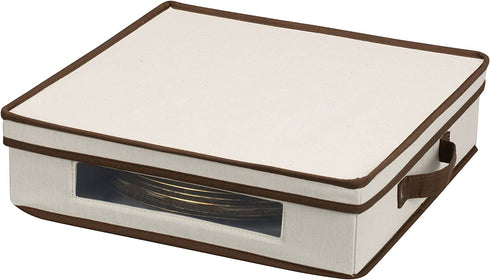 Household Essentials Natural 537 Vision Storage Box with Lid and Handles | Charger Plates and Platters Canvas with Brown Trim