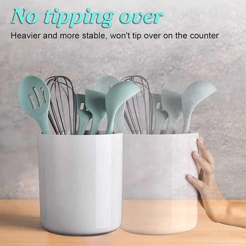 White Kitchen Utensil Holder for Countertop - ALELION 6.5" Cooking Utensil Holder for Kitchen Counter, Ceramic Utensil Crock for Kitchen Utensils, Dishwasher Safe, Cream White