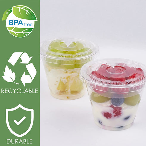 Zezzxu 50Pack 9oz Clear Plastic Parfait Cups with Insert and Flat Lids (No Hole) Disposable Dessert Cups for Yogurt Fruit and Cereal Parfait