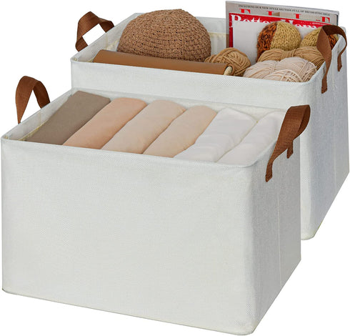 GRANNY SAYS Storage Bins for Shelves, 2-Pack Linen Closet Organizers and Storage Baskets Extra Large, Beige Shelf Baskets