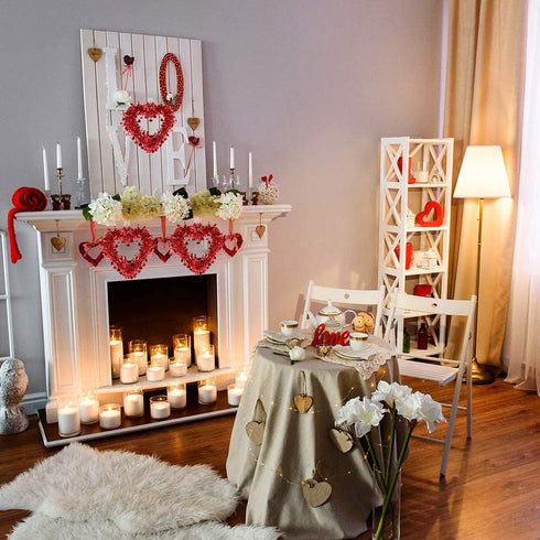 Winlyn 3 Pack Red Valentine Heart Wreaths Tinsel Heart Shaped Wreaths with Foil Hearts Hanging Valentine's Day Wreaths Decorations for Wedding Birthday Party Front Door Wall Window Mantel D©cor