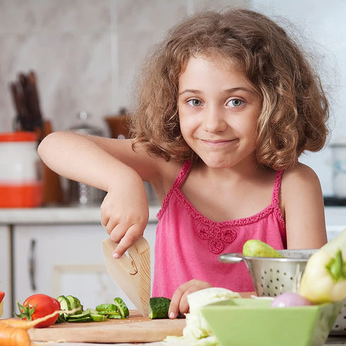 9 Pieces Wooden Kids Kitchen Knife, Include 6 Pieces Kids Plastic Knife Wooden Kids Knife Potato Slicers and Onion Slicer Wood Kids Knife Kids Plastic Knife for Kitchen (Fish Style)