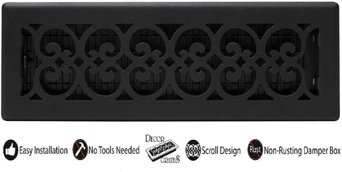 Decor Grates ST414 Decor Floor Register, 4x14 Inches, Textured Black