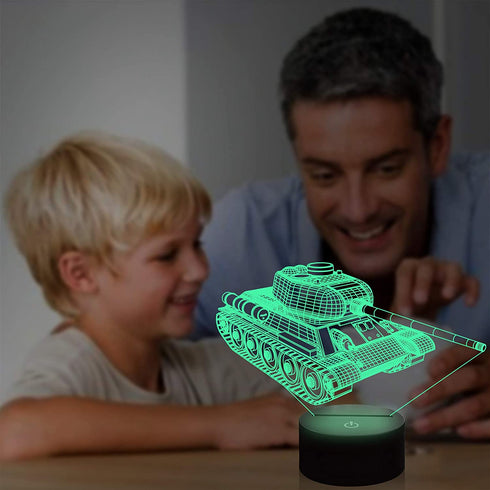 Lampeez Kids Army Tank 3D Night Light Optical Military Vehicles Illusion Lamp with 16 Colors Remote Control Changing Birthday Gift Idea Military Fan