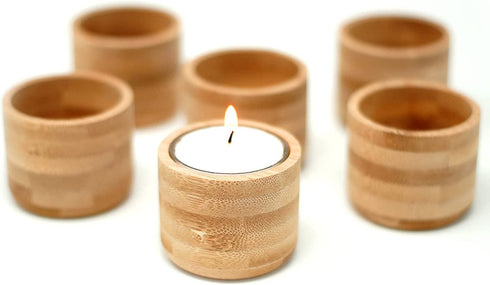 Cedar and Ink Bamboo Tealight Candle Holder, Rustic Centerpiece, Wedding Wood Centerpieces, 6-Pack Wooden Candle Holders, 1.5-Inch-Tall Table Tea Light Holders