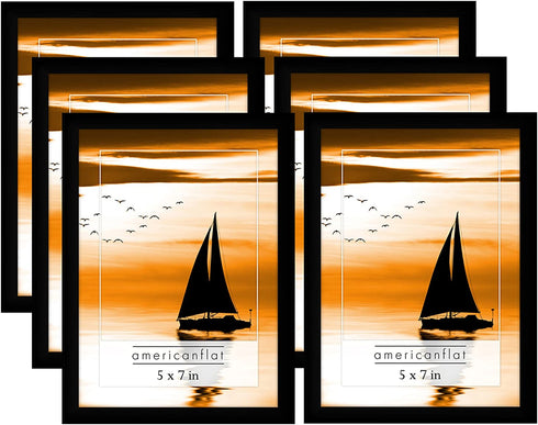 Americanflat 6 Piece 5x7 Gallery Wall Picture Frame Set in Black with Polished Glass - Hanging Hardware and Easel Stand Included!