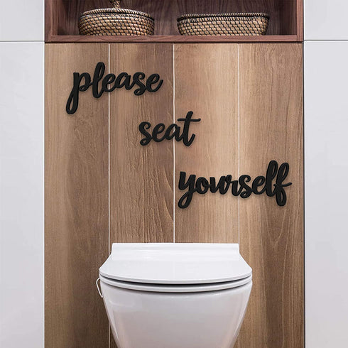 Please Seat Yourself Bathroom Sign 4 Pieces DIY Farmhouse Rest Room Wall Decor Funny Signs for Door Rustic Design Relax Quotes and Sayings for Family and Kids Decorations Wooden Waterproof BLACK