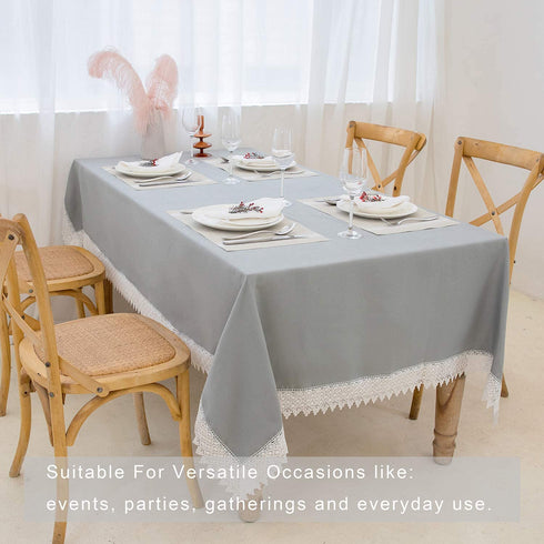 Gray Rectangle Tablecloth -52x70 Oblong Table Cloths-Washable Polyester Table Cover with Lace Trim for Kitchen Dinning Restaurant Tabletop Decoration by Midsummer Breeze