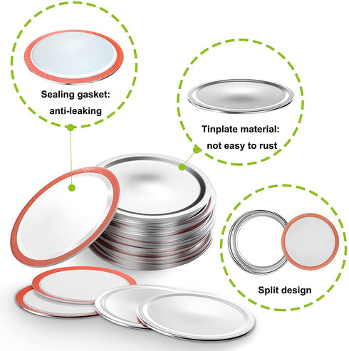 Wide Mouth Canning Lids for Ball, Kerr Jars - 24-Count Split-Type with Leak proof & Airtight Seal Features, Metal Mason Jar Lids for Canning - Food Grade Material, Silver/86 MM