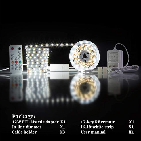 White LED Strip Lights, WOBANE Dimmable LED Light Strip Kit, 16.4ft Flexible Tape Lights for Bedroom,Kitchen,Under Cabinet,Bright 6500K Daylight, LED Mirror Lighting for Vanity Makeup Dressing Table