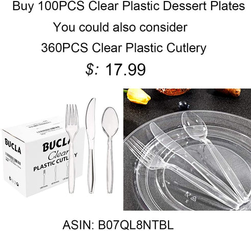 BUCLA 100Pieces Clear Plastic Plates -6.25inch Disposable Salad/Dessert Plates- Clear Premium Hard Plastic Appetizer Plates/Small Cake Plates for Weddings& Parties
