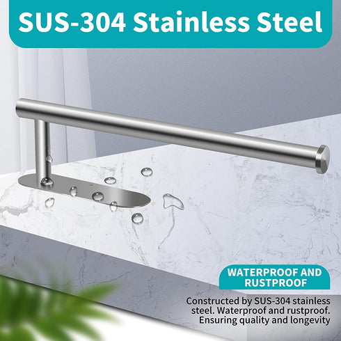 2 Pakc Stainless Steel Paper Towel Holder Under Cabinet, Self Adhesive Wall Mount Paper Towel Holder for Kitchen, Under Counter Paper Roll Rack for Bathroom-Silver