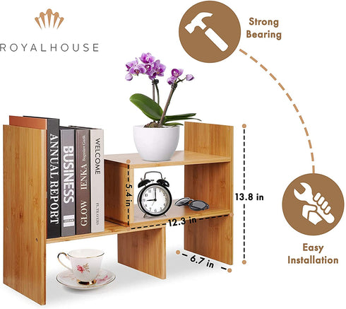 ROYALHOUSE Bamboo Desktop Organizer, Attractive Design, Stand Shelf For Books, Accessories And More, Home D©cor, Ideal Gift For Family & Friends