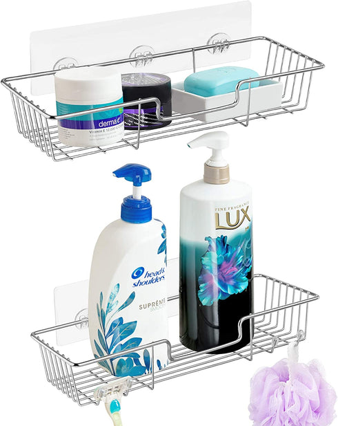 iPEGTOP Shower Caddy Basket with Hooks Soap Dish Holder Shelf for Shampoo Conditioner Bathroom Kitchen Storage Organizer SUS304 Stainless Steel Adhesive No Drilling - 3 Pack