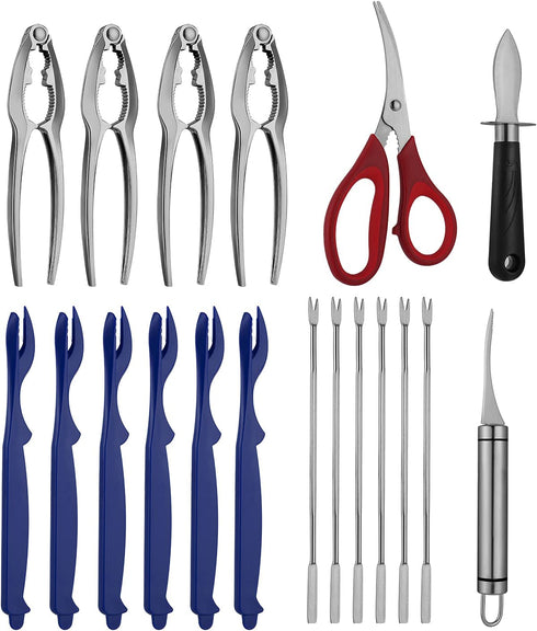 Seafood Tools Set Includes 4 Crab Crackers 6 Seafood Fork 6 Lobster Crackers 1 Seafood Scissors 1 Oyster Knife 1 Shrimp Cleaning Tool-Nutcracker Set?19 Piece ?