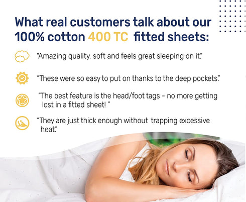 Twin XL Fitted Bed Sheets Soft, 100% Cotton, 400 Sateen, No Pop-Off Elastic, Deep Pocket, Durable Kids Fitted Sheet with Head & Foot Tags (Twin XL, Sage Green)