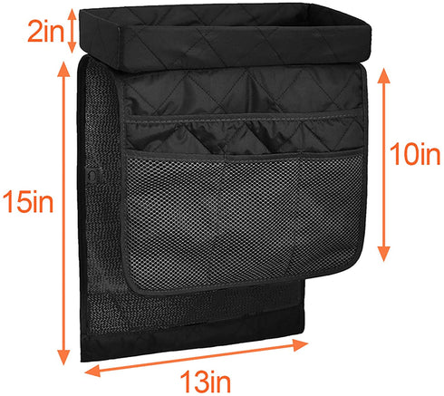 MDSTOP Sofa Armrest Organizer Caddy with Cup Holder Tray, TV Remote Control Holder, Couch Armchair Caddy Fits for Cups, Game Controller, Pens, Magazines, Snacks, Glasses (Black, 32" — 13")