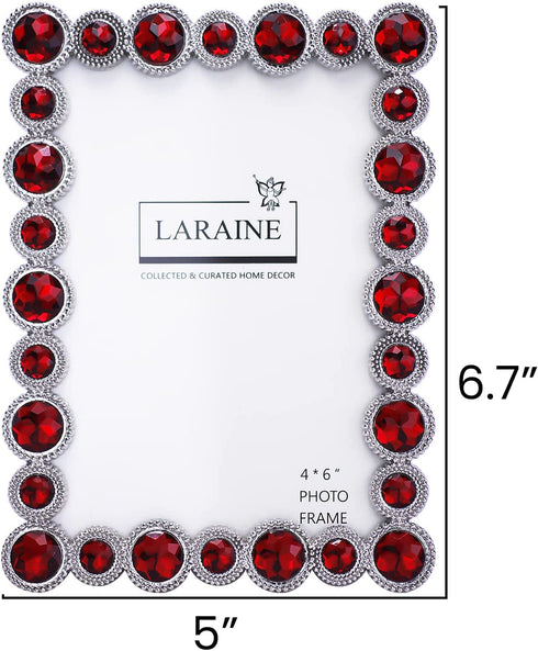 LARAINE Picture Photo Frame 4x6 Rhinestones Metal High Definition Glass Display Pictures for Tabletop Crystal Home Decorative (Red, 4x6)