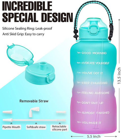 Water Bottles with Times to Drink, 1 Gallon/128oz BPA Free Leak-proof Water Bottle with Time Marker & Straw Perfect for Fitness Gym Camping Outdoor Sports, Water Jug