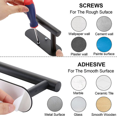 DEKAVA Paper Towel Holder Under Cabinet Wall Mount for Kitchen Paper Towel, Self-Adhesive Paper Towel Bar, Paper Towel Rack, SUS304 Stainless Steel 13 inch (2, Black)