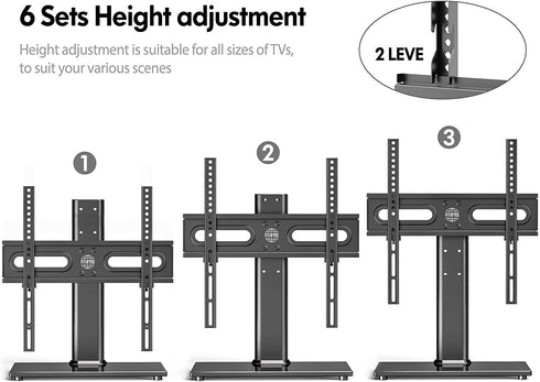 FITUEYES Swivel Universal TV Stand Table Top TV Base for 27 to 55 Inch LCD LED Flat Screen TV Height Adjustable Television Stands with Black Tempered Glass Base VESA 400x400mm Holds Up to 88 Pounds