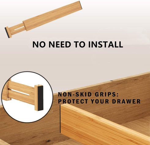 BAMEOS Drawer Dividers Bamboo Separators Organization Expandable Organizers for Kitchen Bedroom Bathroom Dresser Office 4-pack
