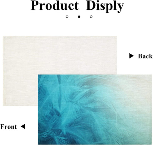 Batmerry Green Turquoise Placemats, Peacock Feather Pattern in Teal and White Woven Burlap Modern Placemats for Dining Table Kitchen Table Round Table Farmhouse Wedding Outdoor Indoor Set of 4