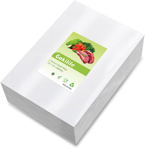 Gokilife Vacuum Sealer Bags 100 Pint 8" x 10" for Food Saver, Seal a Meal, BPA Free, Heavy Duty Commercial Grade, Sous Vide Vaccume Meal Safe, Universal Pre-Cut Bag Design