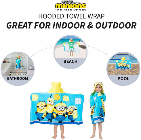 Franco - HH4848 Kids Bath and Beach Soft Cotton Terry Hooded Towel Wrap, 24" x 50", Despicable Me Minions