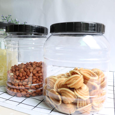 100oz / 3L Accguan Plastic Jars with Lids, Durable Clear Container for Food Storage, Airtight Plastic Jars Ideal For Dry Food, Dog Food and Washing Powder Storage, 4 PACK