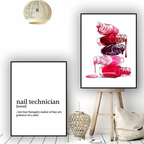 VLOLIFE Nail Polish Canvas Wall Art Makeup Illustration Beauty Vanity Poster Prints Wall Decor Nail Manicurist Gift Fashion Nails Salon Wall Art Posters Prints Unframed, 16x24inchX2 Unframed
