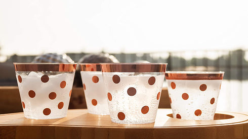 Rose Gold Plastic Cups 9oz | Set of 60 | Fancy, Elegant & Clear Disposable Tumbler for a Party, Wedding, Bridal Shower, Baby Shower, Engagement Party, Birthday, Cocktail Party Celebration, Quinceanera
