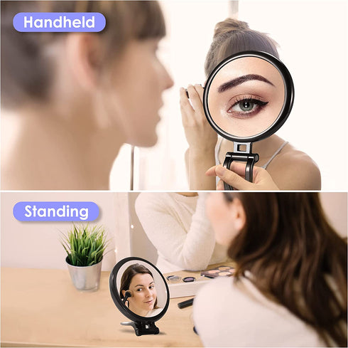 6 Inch 20X Magnifying Mirror, Hand Mirrors with Handle, Portable Travel Mirror for Women, Foldable, Handheld, Double Sided, Black