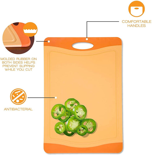 Raj Plastic Cutting Board Reversible Cutting board, Dishwasher Safe, Chopping Boards, Juice Groove, Large Handle, Non-Slip, BPA Free (11.42" x 7.87") - Red and Orange