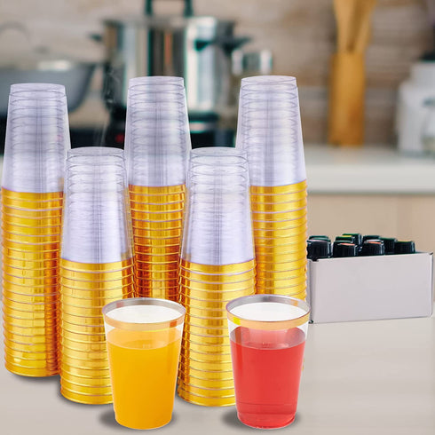 100 PACK Gold Plastic Cups,12 Oz Clear Plastic Cups Tumblers, Elegant Gold Rimmed Plastic Cups, Disposable Cups With Gold Rim Perfect For Wedding,Thanksgiving Day, Christmas Party Cups
