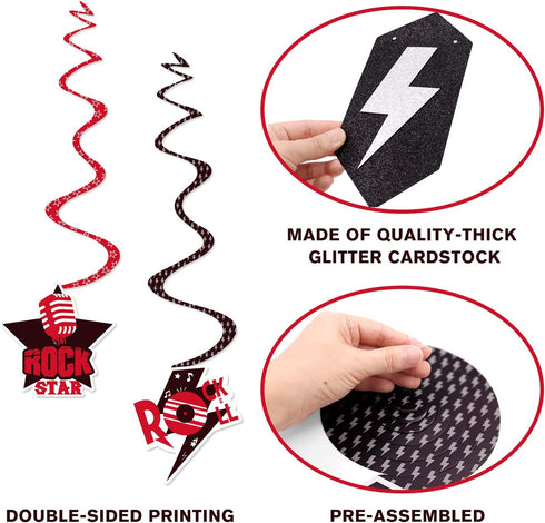 Rock and Roll Party Decorations Set Born to Rock Glitter Banner Rock and Roll Hanging Swirls Rock Star Centerpiece Sticks 1950's Rock and Roll Party Decorations Music Theme Baby 1st Birthday Party Supplies 50s 60s Rock Party Favors Record Wall Decor