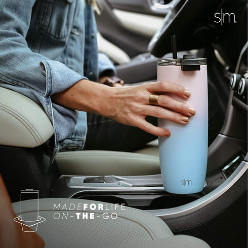 Simple Modern Travel Coffee Mug Insulated Stainless Steel Thermos Cup Voyager with Straw and Clear Flip Lid 24oz (710ml) Tumbler, -Deep Ocean