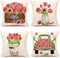 4TH Emotion Spring Tulips Pillow Covers 18x18 Set of 4 Easter Farmhouse Decor Valentines Decoration Mothers Day Cushion Case for Sofa Couch Polyester Linen