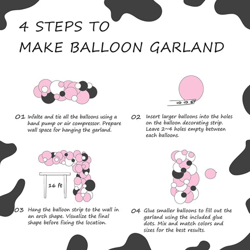 Cow Party Decorations 130 Pcs, TOPLLON Farm Animal Balloon Garland Kit with Cow Print Balloons, White Baby Pink Latex Balloons for Girls Birthday Party