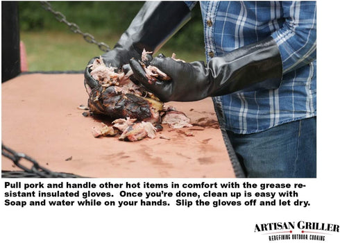 Artisan Griller BBQ Gloves Extreme Heat Resistant Grill Smoker Fryer Oven Kitchen Cooking Gloves. Great Barbecue Smoking Oyster Meat Glove Long XL Waterproof, Oil Resistant -(Size 10/XL Black)