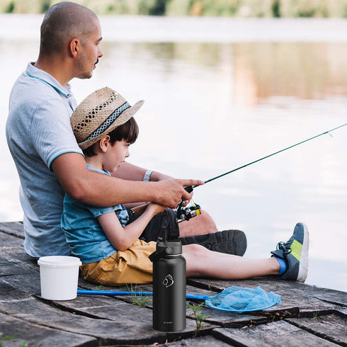 BUZIO Insulated Water Bottle with Straw Lid and Flex Cap, 32oz, 40oz, 64oz, 87oz 128oz Modern Double Vacuum Stainless Steel Water Flask, Cold for 48 Hrs Hot for 24 Hrs Simple Thermo Canteen Mug