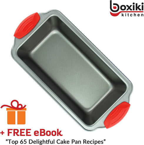 Premium Loaf Pan 8.5" with Non-Stick Steel - Bread Pan for Baking Bread - Professional Steel Baking Pan w/ Silicone Handles for Baking Banana Bread, Meatloaf and Pound Cake by Boxiki Kitchen