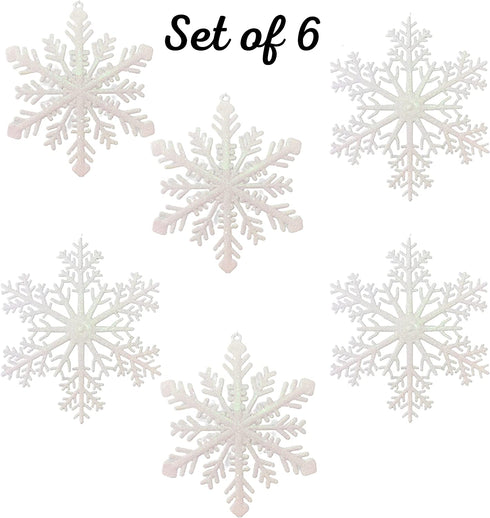 Large Snowflakes - Set of 6 White Glittered Snowflakes - Approximately 12" D -Two Assorted Designs Snowflake Decorations - Snowflake Window Décor - Winter Decorations