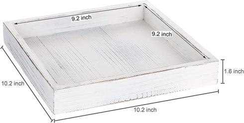 MyGift Whitewashed Wood Serving Tray with Handles | 10-Inch Decorative Farmhouse Wooden Ottoman, Coffee Table, Centerpiece Tray