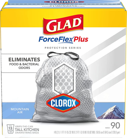 Glad Protection Series ForceFlex Plus Drawstring Mountain Air Odor Shield with Clorox 13 Gallon 1/90ct