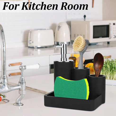 Lotion Pump Dispenser with Soap Sponge Holder-TAUVLL Soap Dispenser Pump Bottle with Brush Holder for Kitchen Sink and Bathroom Countertop Storage and Organization? Matte Black